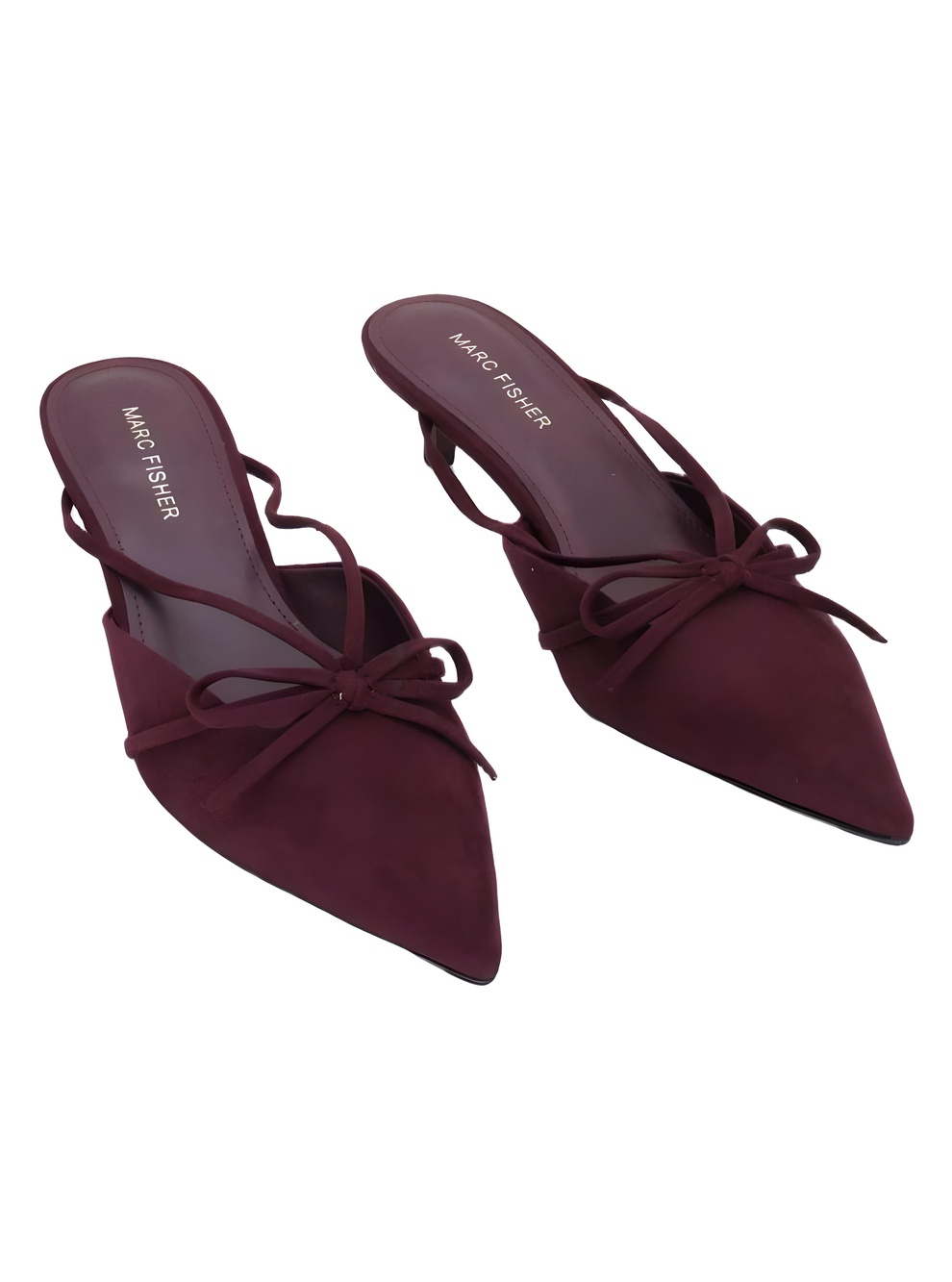 Marc Fisher Florin Pointed Toe Bow 2" Kitten Heel Slide Mules Dark Red Size 7.5M